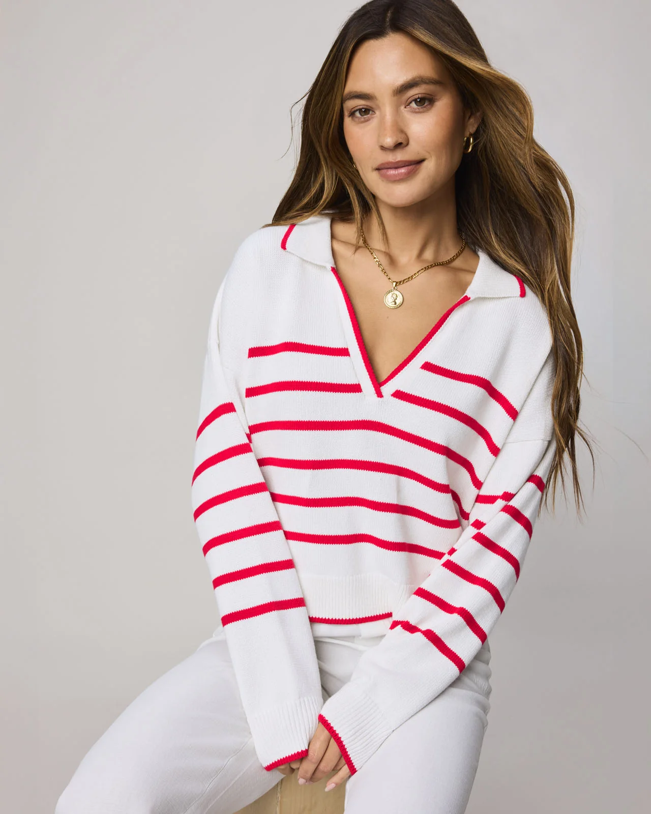 Arden Striped Polo Sweater - Image 9