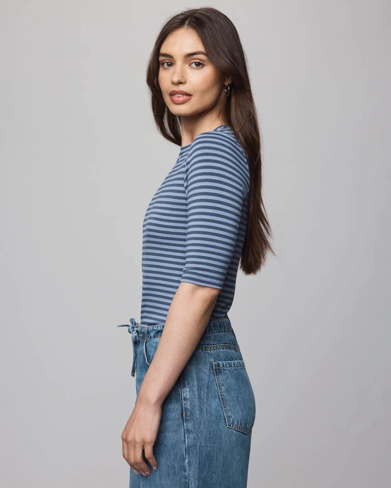 Bamboo Blend Stripe Quarter Sleeve Tee - Image 11