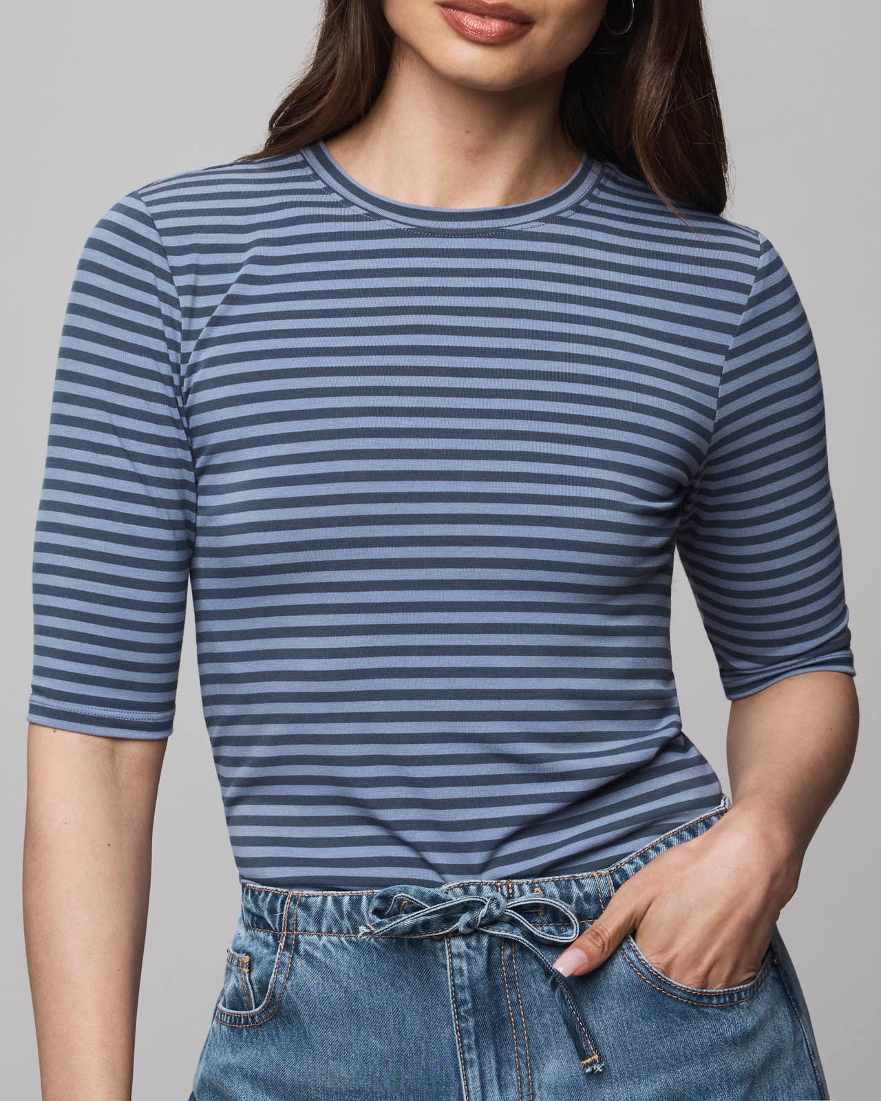 Bamboo Blend Stripe Quarter Sleeve Tee - Image 12