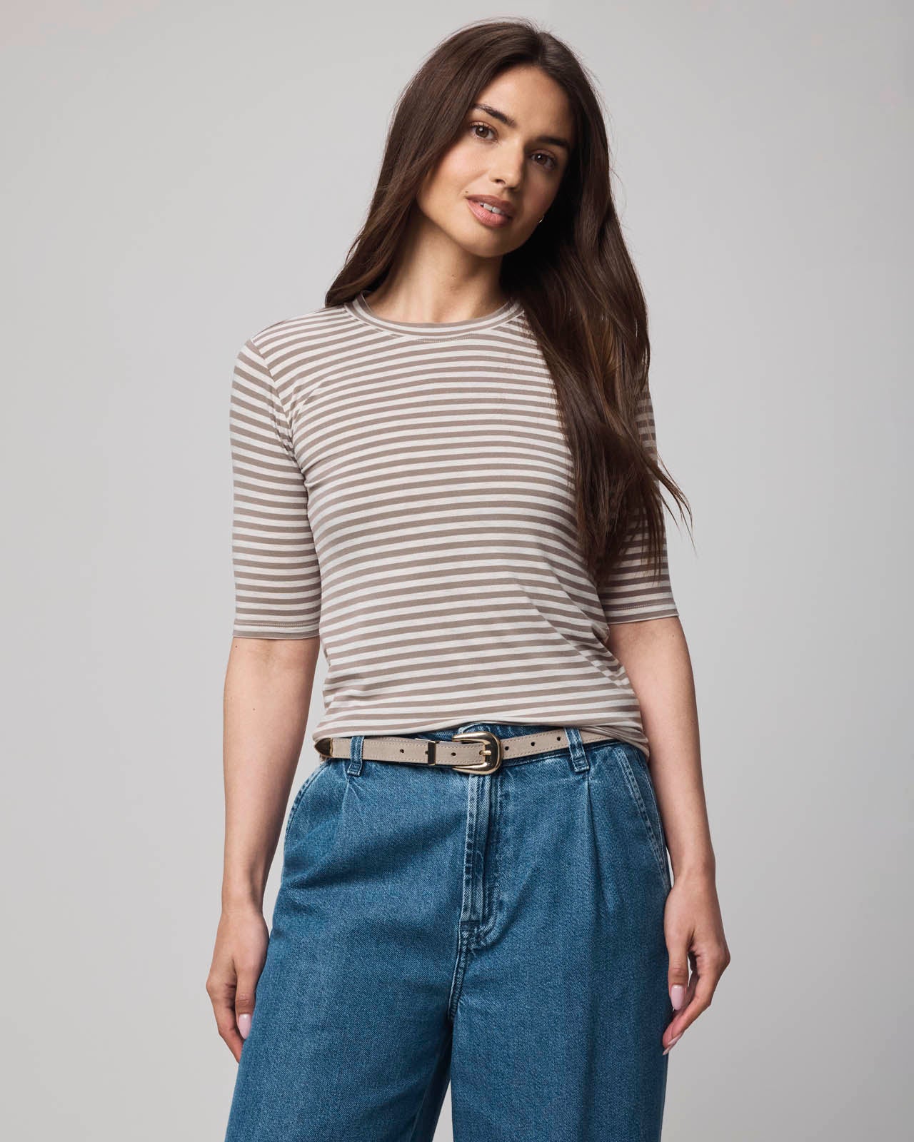 Bamboo Blend Stripe Quarter Sleeve Tee - Image 2