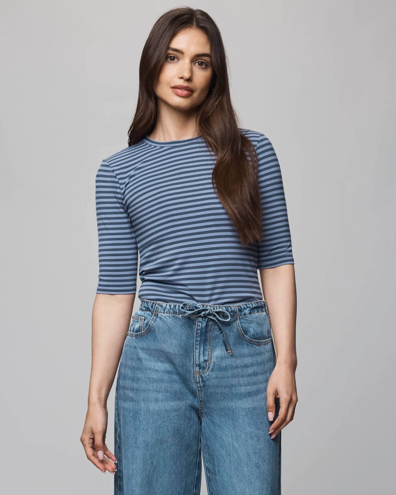 Bamboo Blend Stripe Quarter Sleeve Tee - Image 3