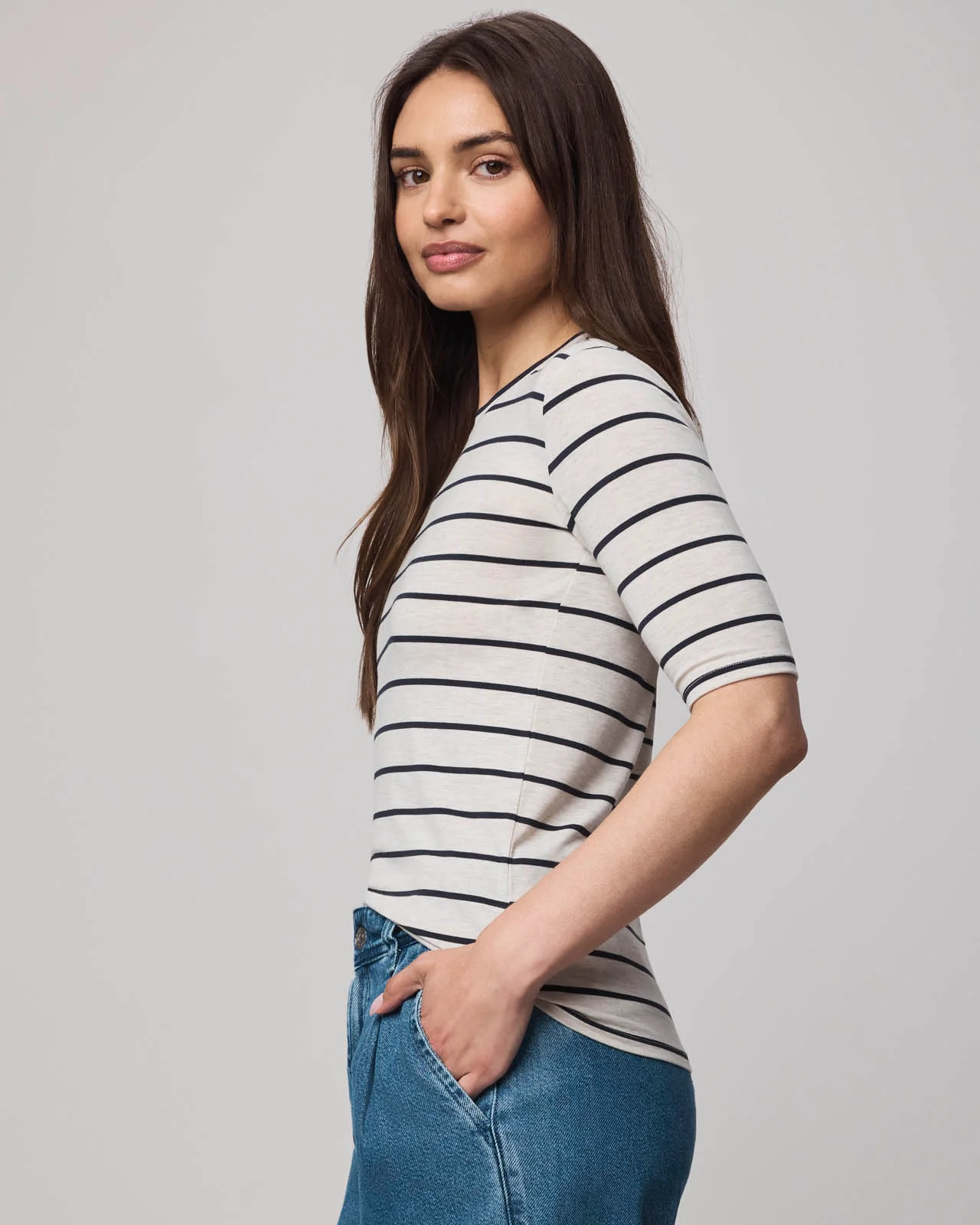 Bamboo Blend Stripe Quarter Sleeve Tee - Image 4