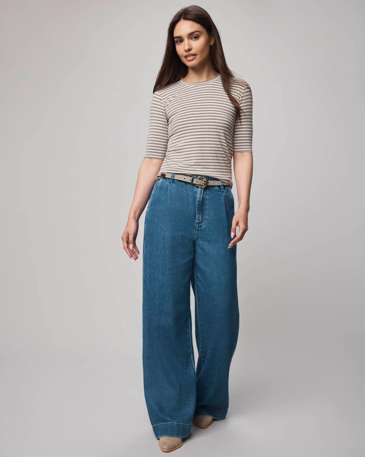 Bamboo Blend Stripe Quarter Sleeve Tee - Image 6