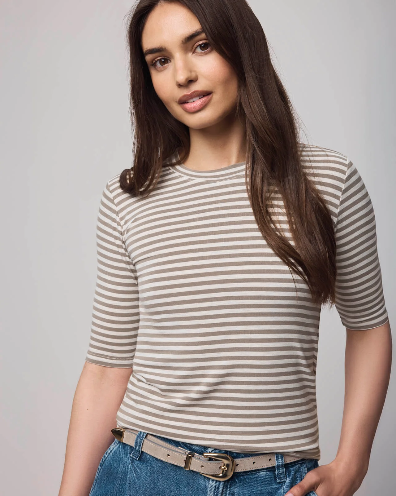 Bamboo Blend Stripe Quarter Sleeve Tee - Image 7