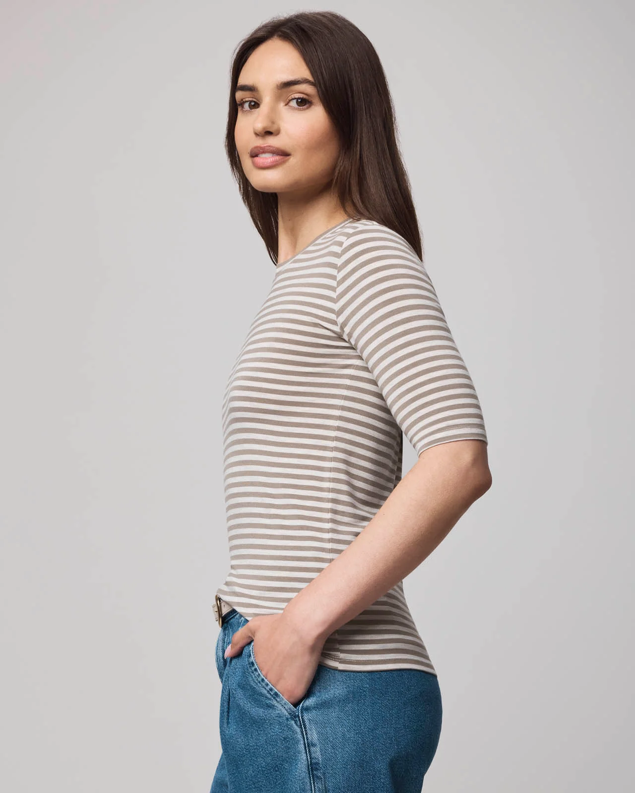 Bamboo Blend Stripe Quarter Sleeve Tee - Image 8