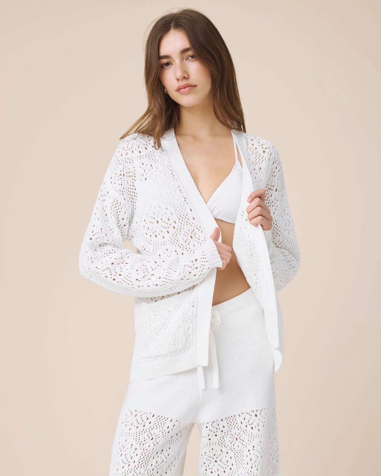 Beckham Crochet Open Cardigan
