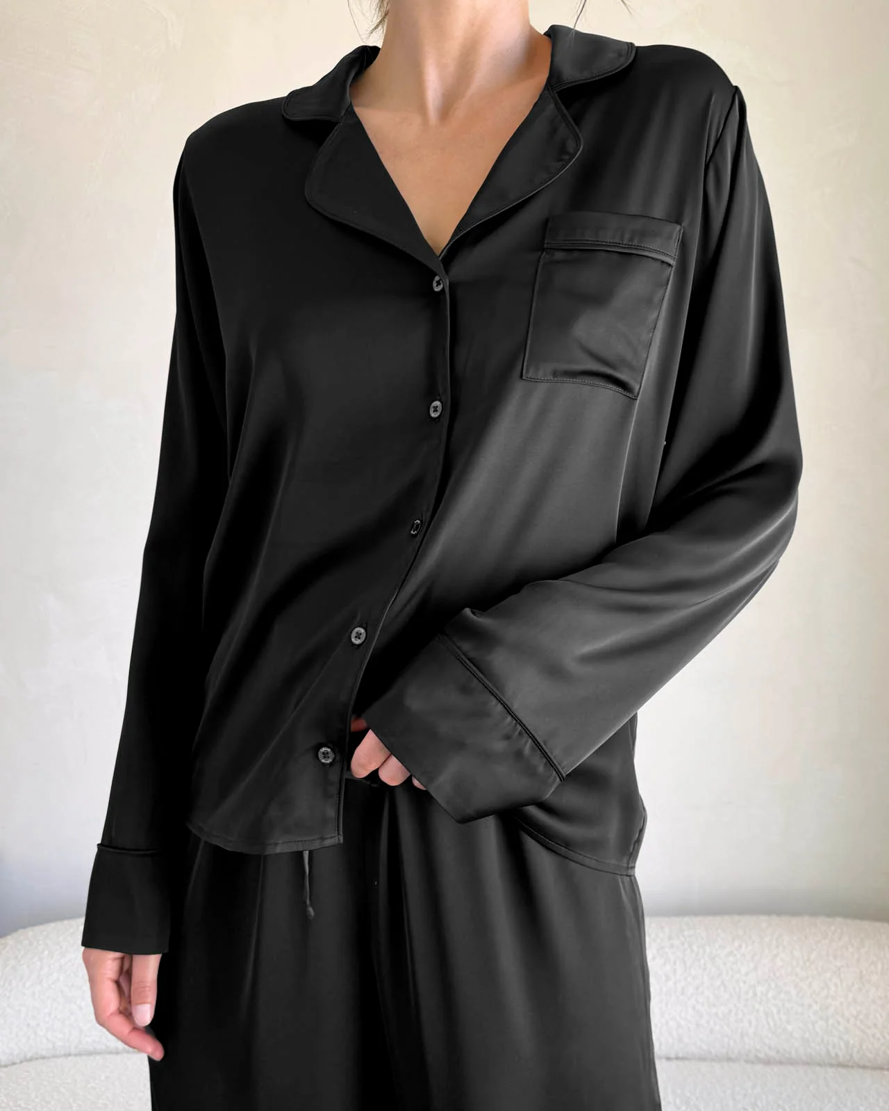 Black Satin Silk PJ Set - Image 5
