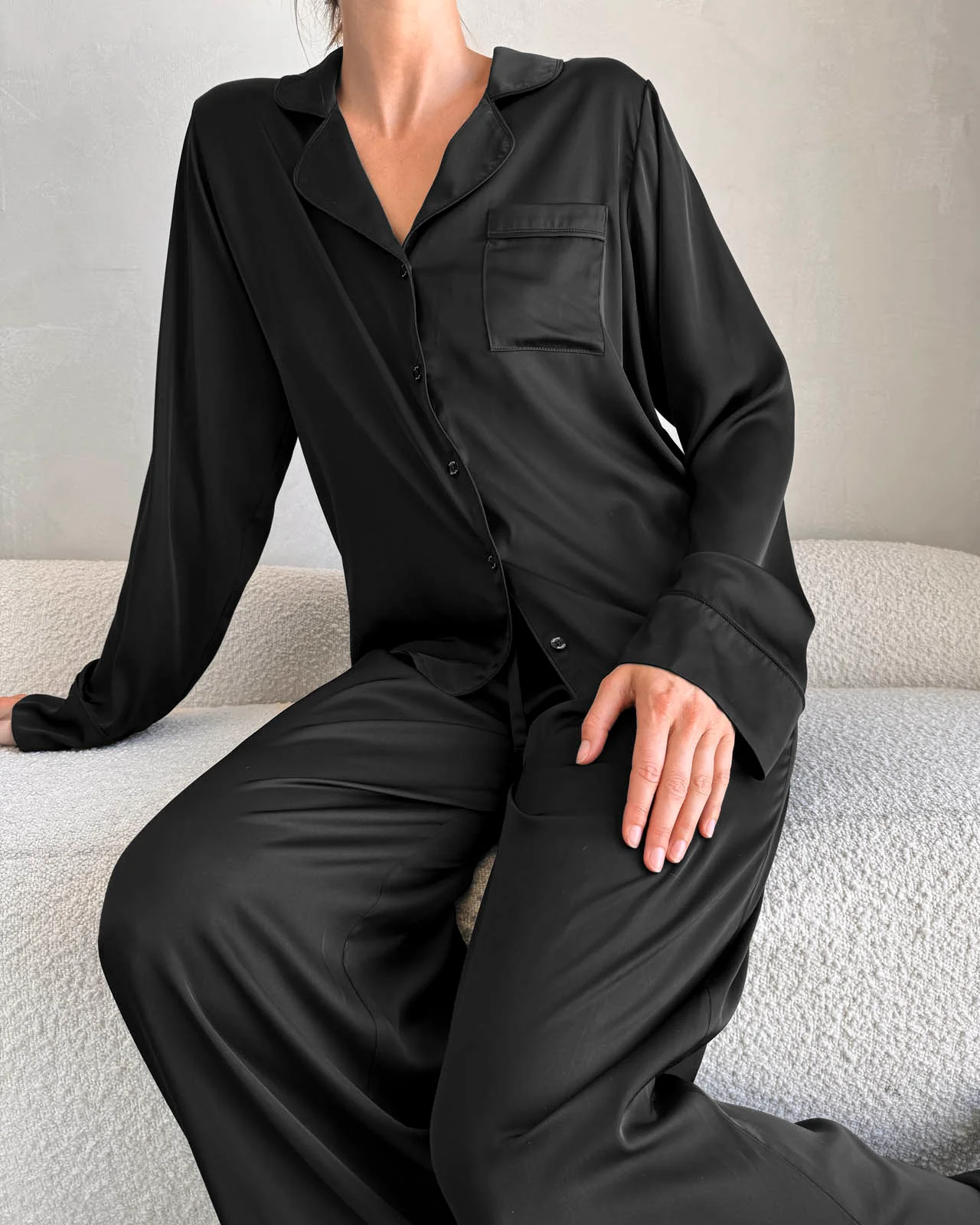 Black Satin Silk PJ Set - Image 6