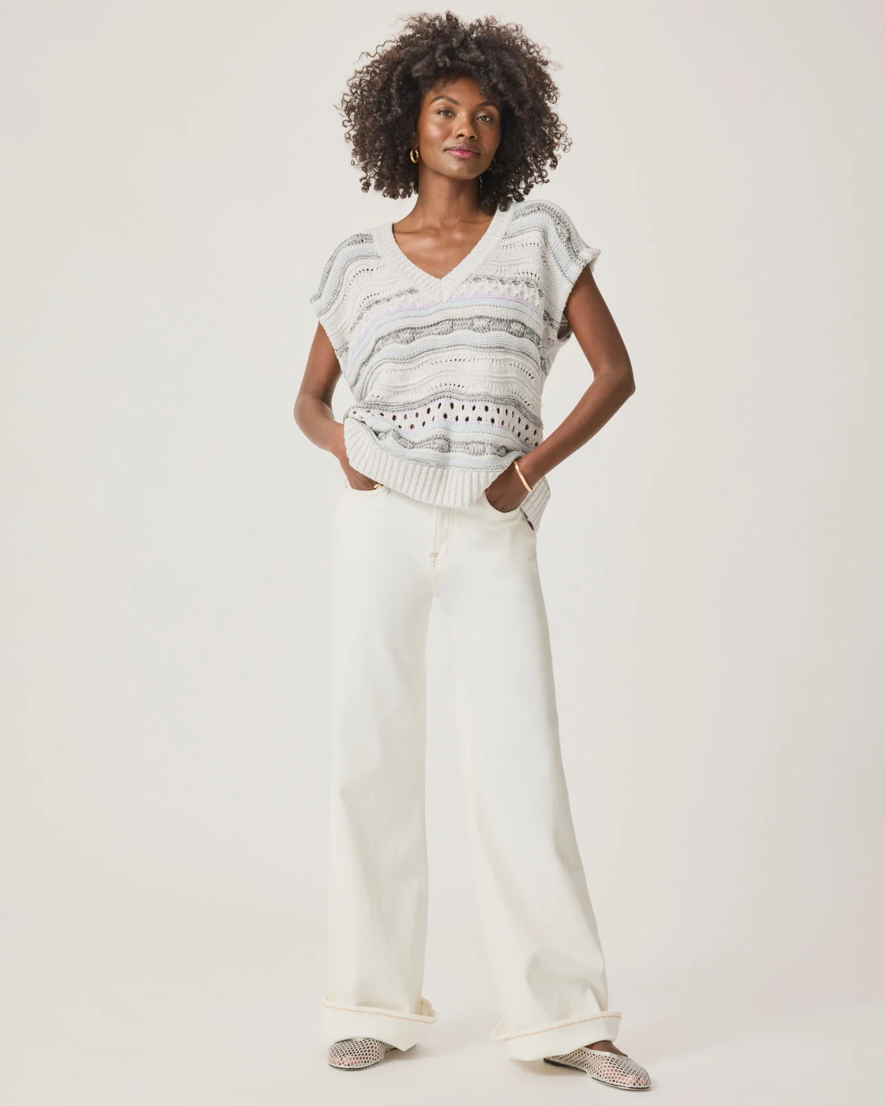 Brynna Striped Sweater Poncho - Image 3