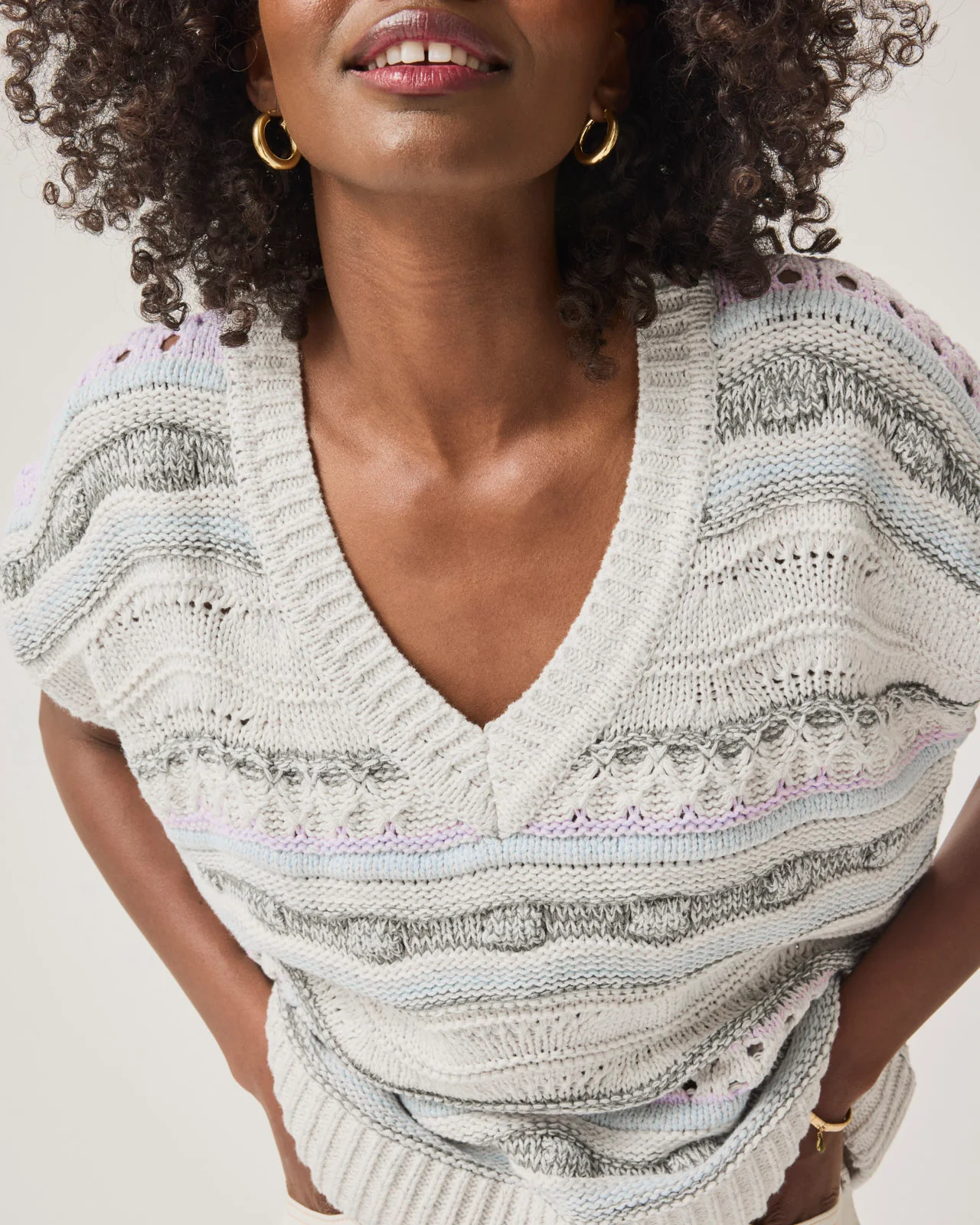 Brynna Striped Sweater Poncho - Image 4
