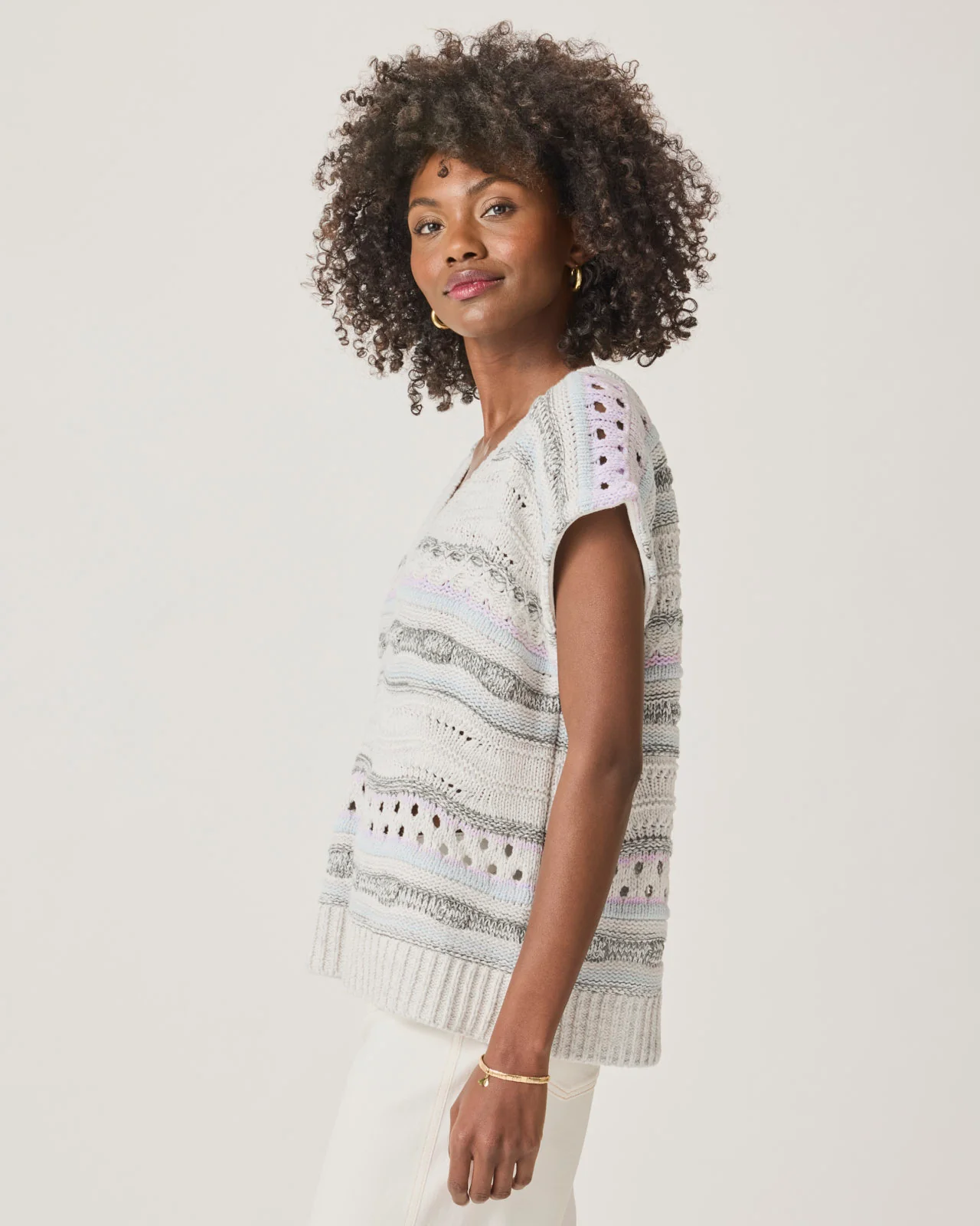 Brynna Striped Sweater Poncho - Image 5