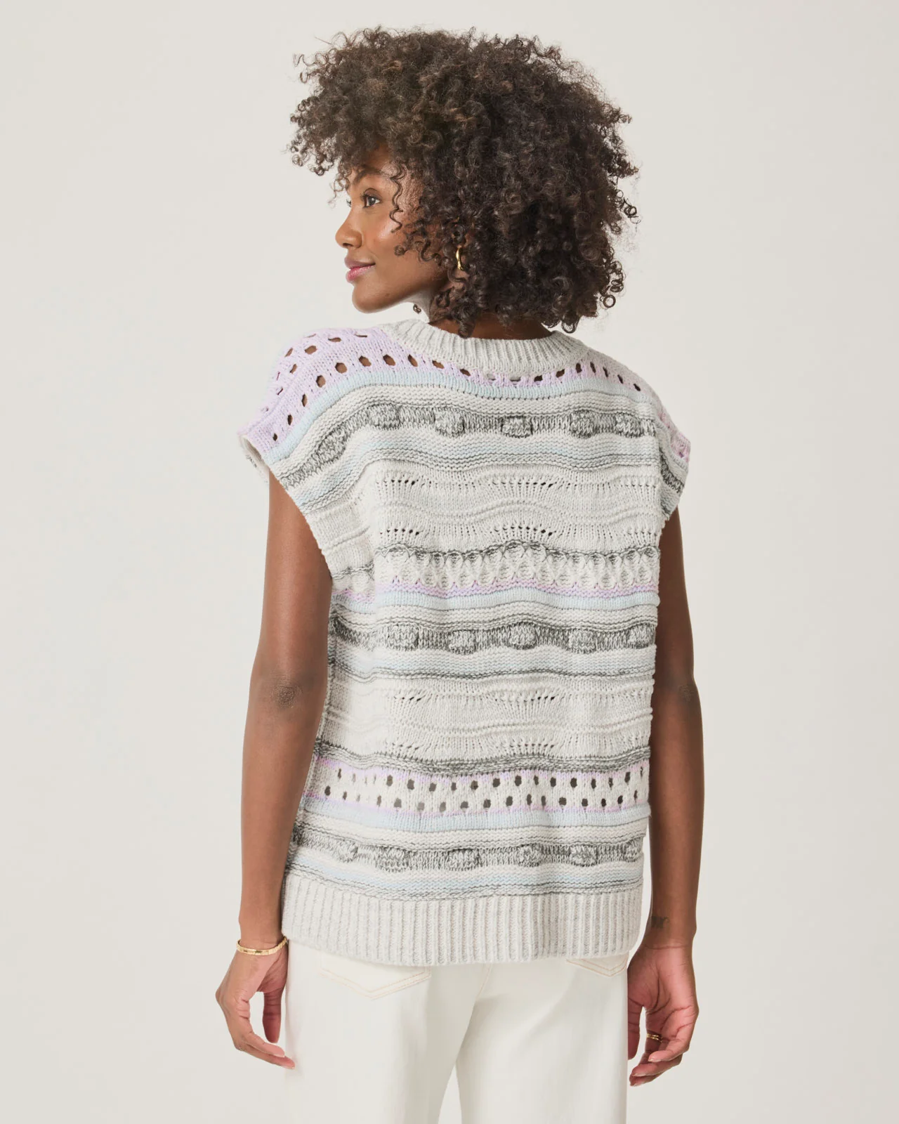 Brynna Striped Sweater Poncho - Image 6
