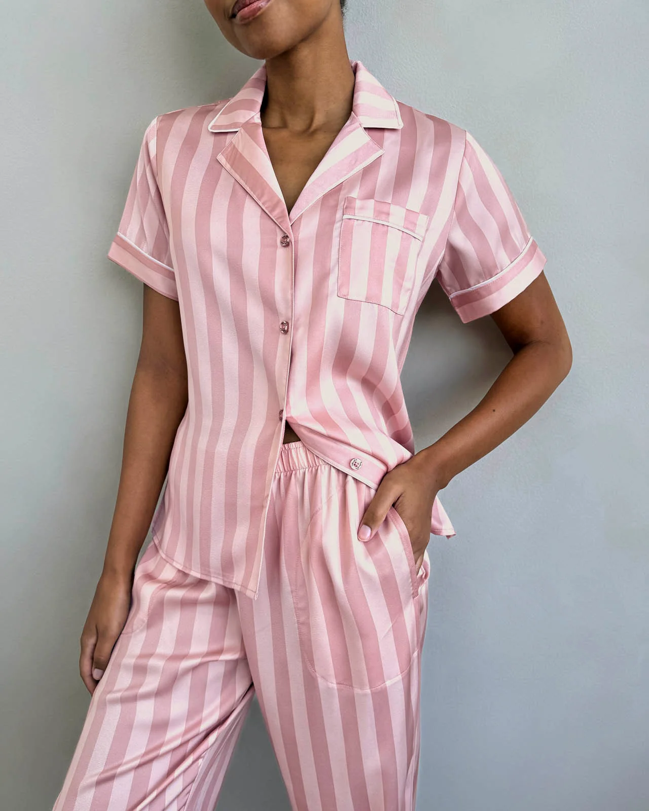 Cabana Stripe Satin Silk Sleep Set - Image 2