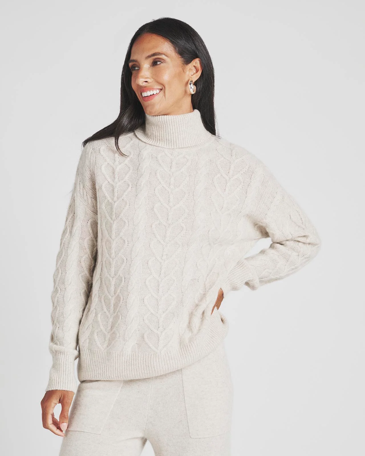 Charlotte Cashmere Turtleneck Cable Sweater - Image 3
