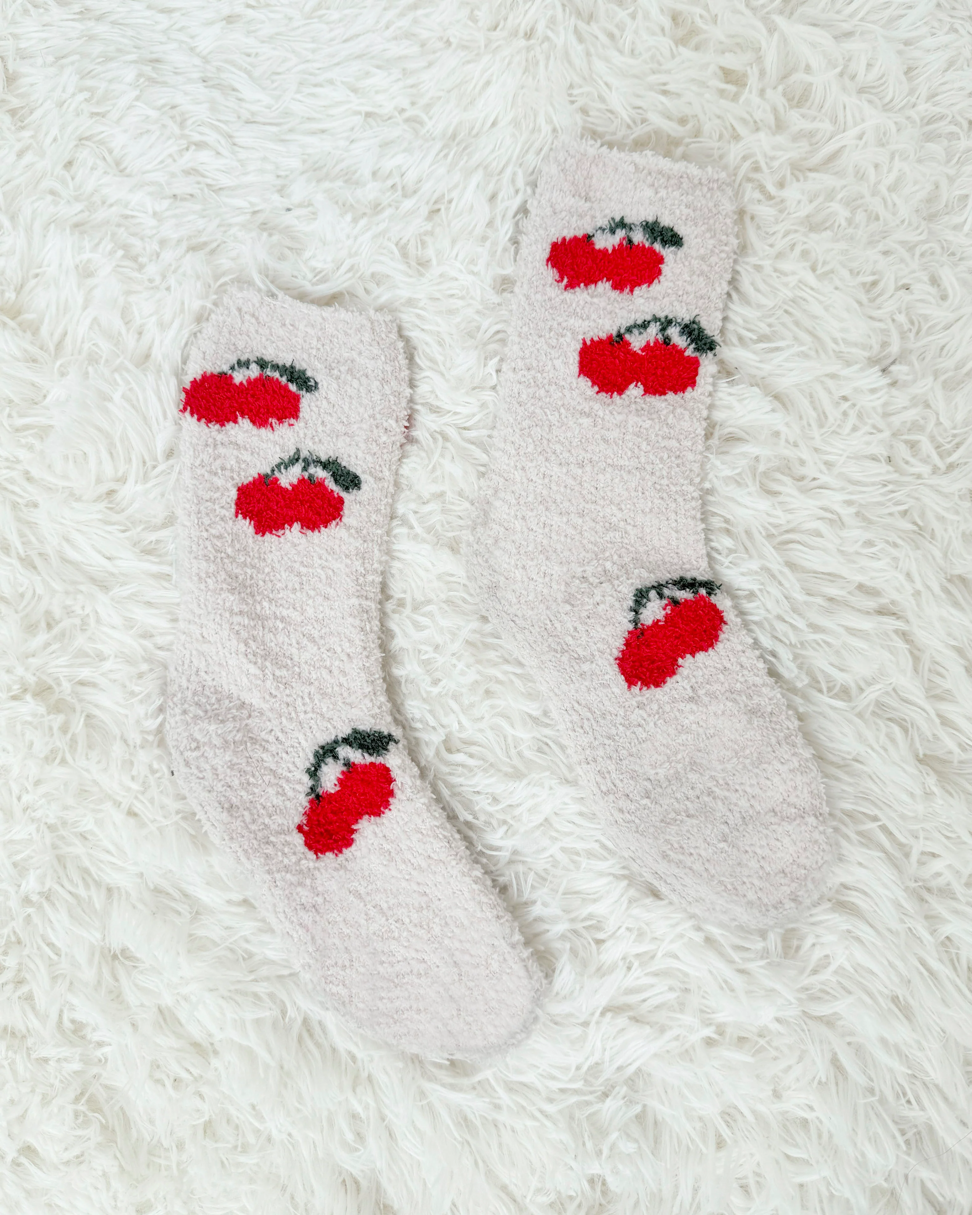 Cherries Bia Fuzzy Yarn Socks