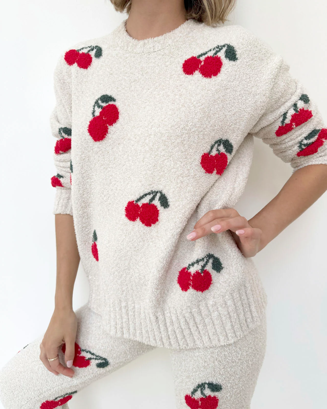 Cherries Fuzzy Sweater PJ Set - Image 2