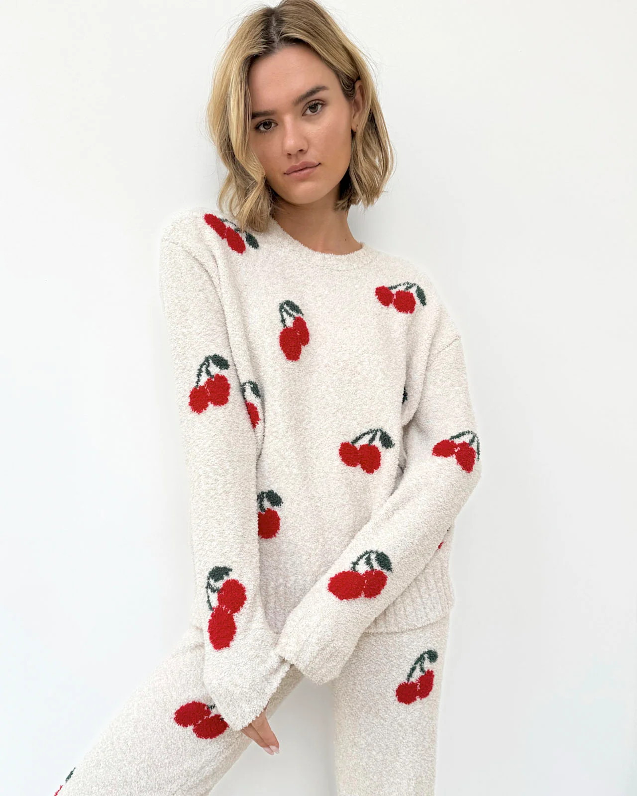 Cherries Fuzzy Sweater PJ Set - Image 3