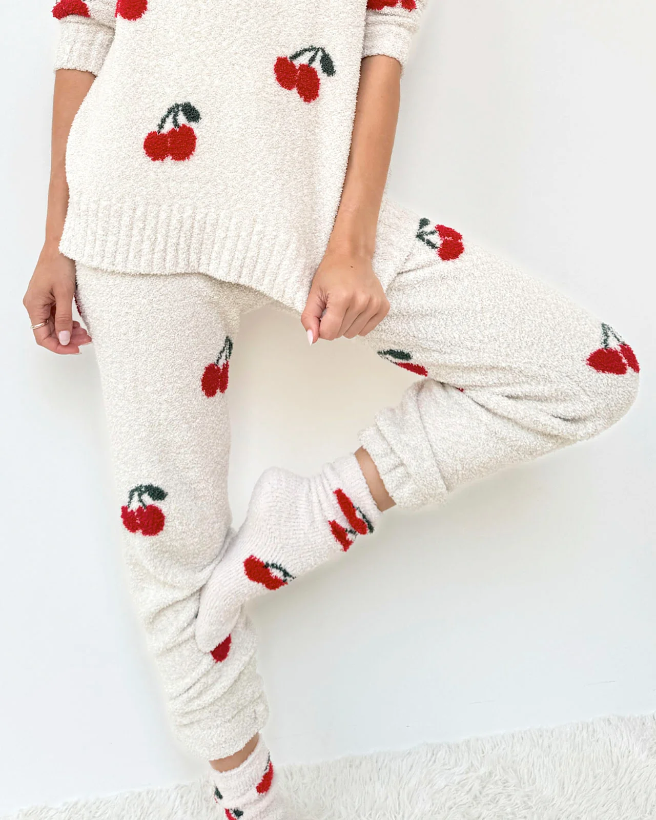 Cherries Fuzzy Sweater PJ Set - Image 4