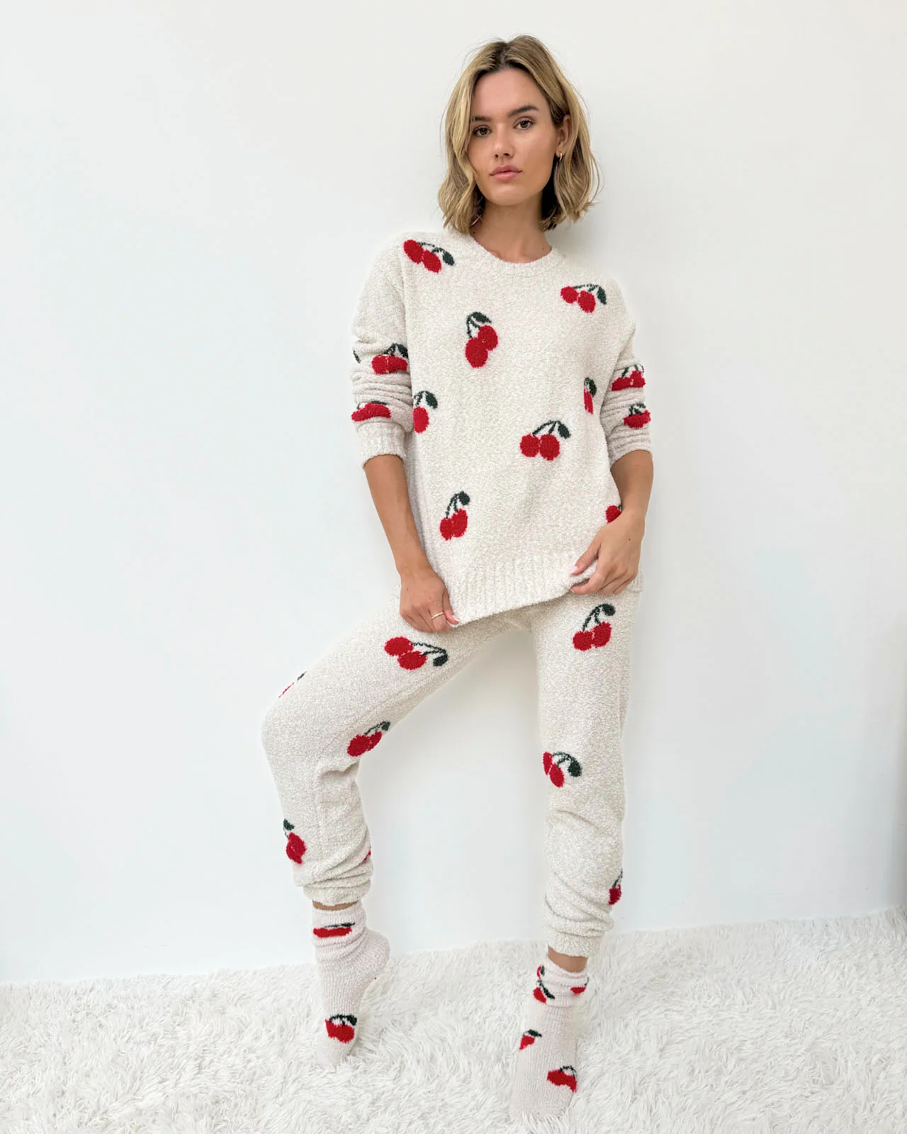 Cherries Fuzzy Sweater PJ Set - Image 5