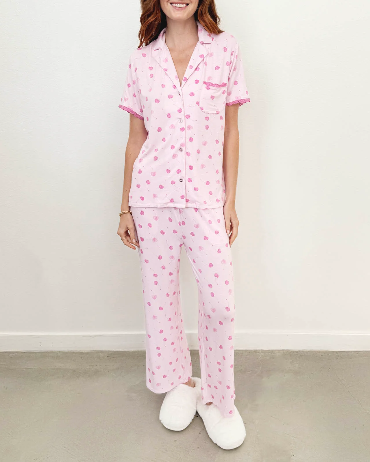 Cherry Heart Notch Collar and Crop Pant Sleep Set - Image 2