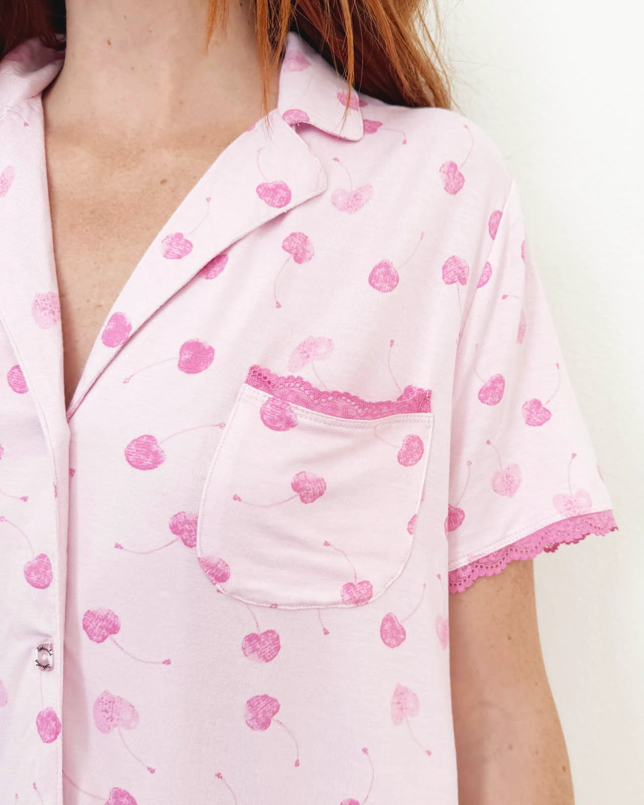 Cherry Heart Notch Collar and Crop Pant Sleep Set - Image 3