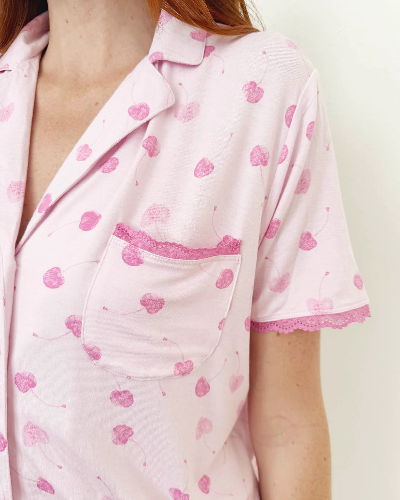 Cherry Heart Notch Collar and Short Sleep Set - Image 2