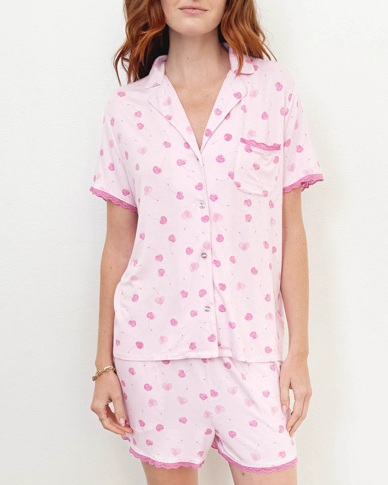 Cherry Heart Notch Collar and Short Sleep Set - Image 3