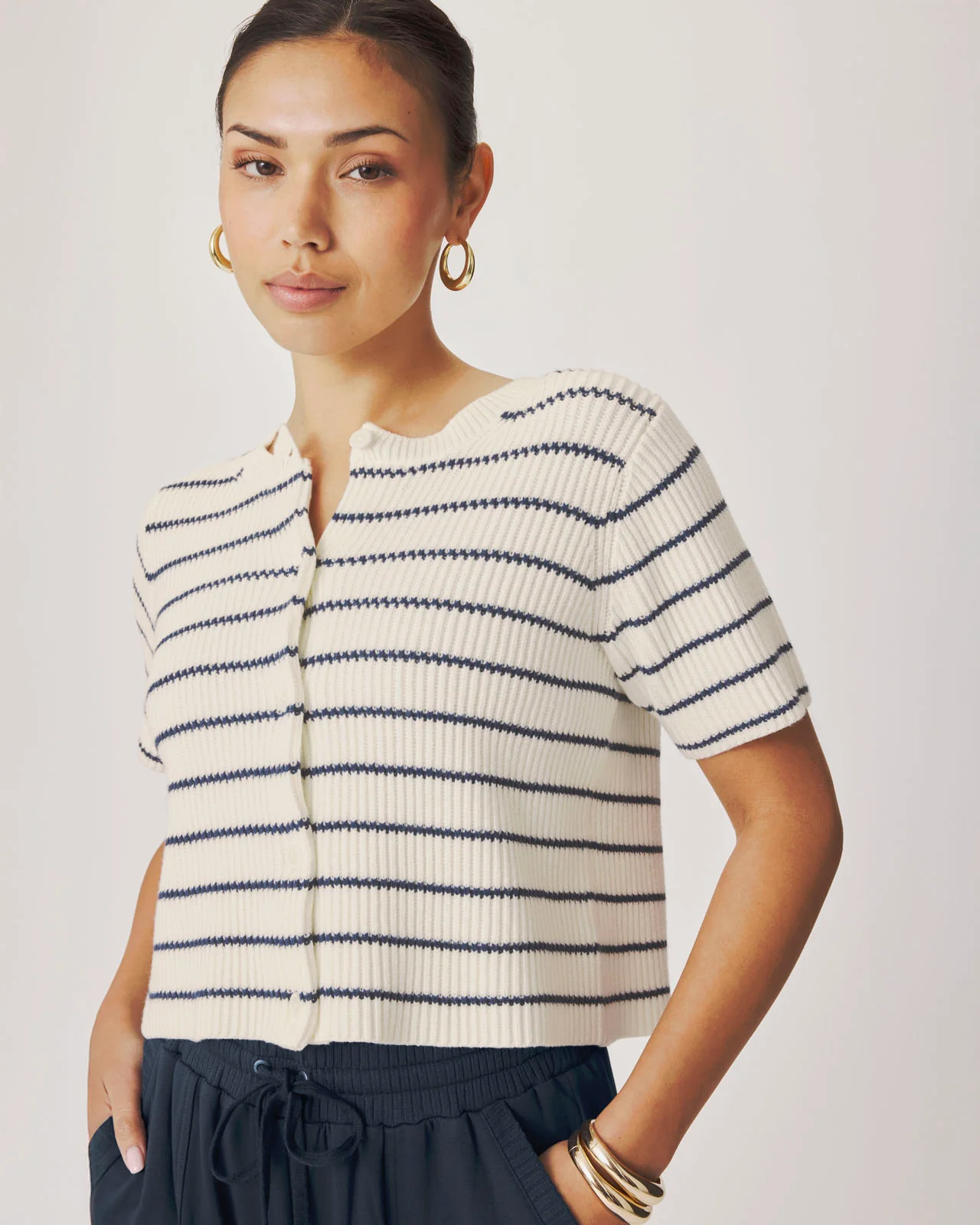 Delilah Striped Short Sleeve Cardigan - Image 2
