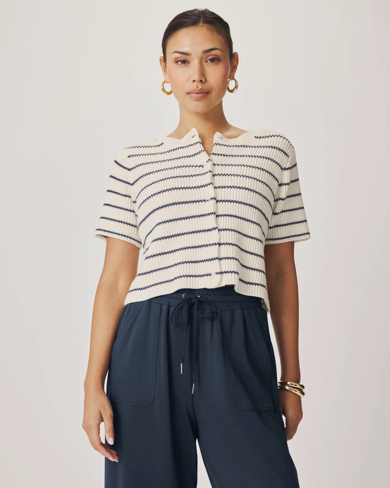 Delilah Striped Short Sleeve Cardigan - Image 3
