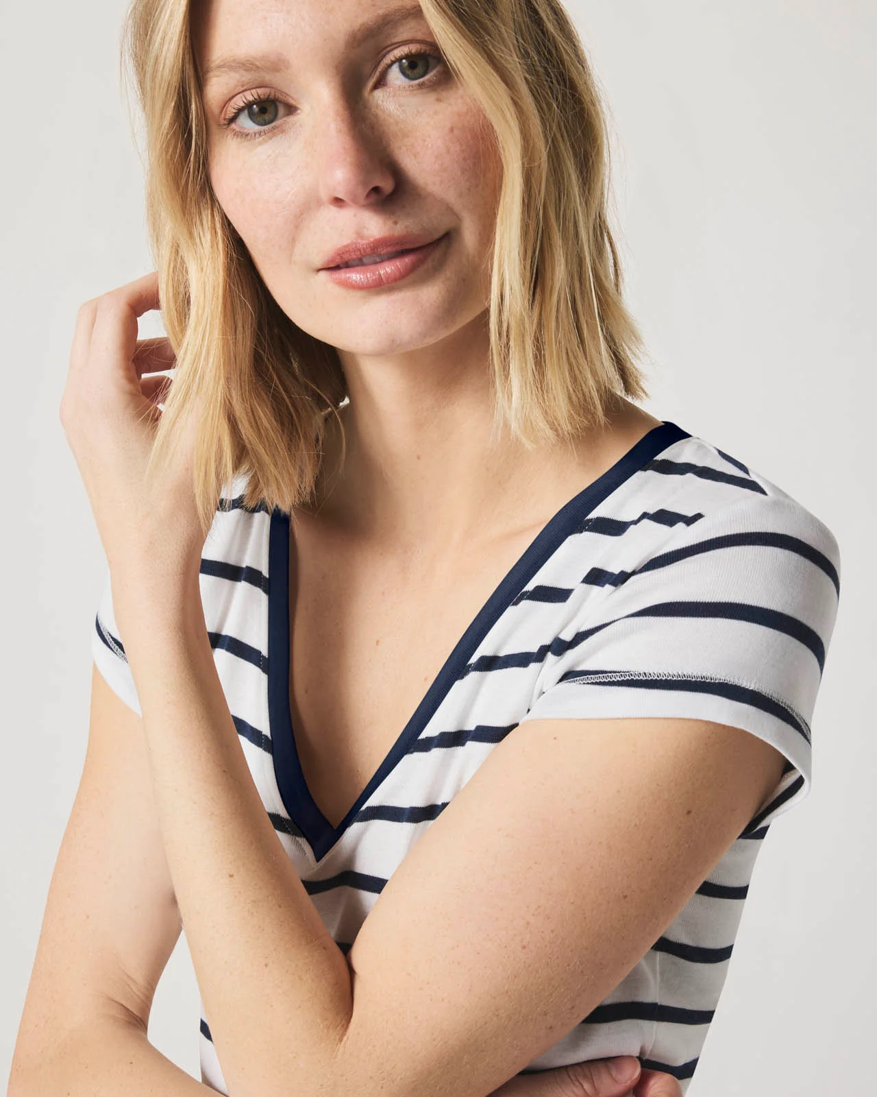 Faye Stripe V-Neck Stripe Tee - Image 11