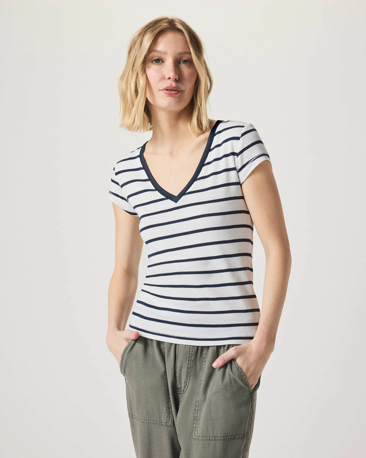 Faye Stripe V-Neck Stripe Tee - Image 6