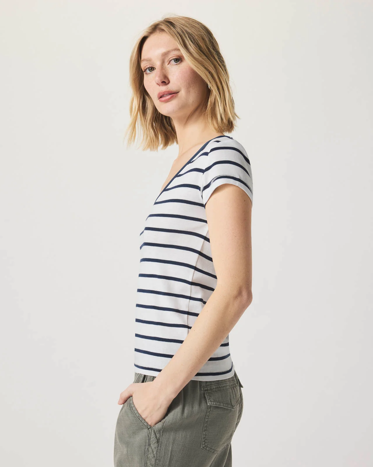 Faye Stripe V-Neck Stripe Tee - Image 9