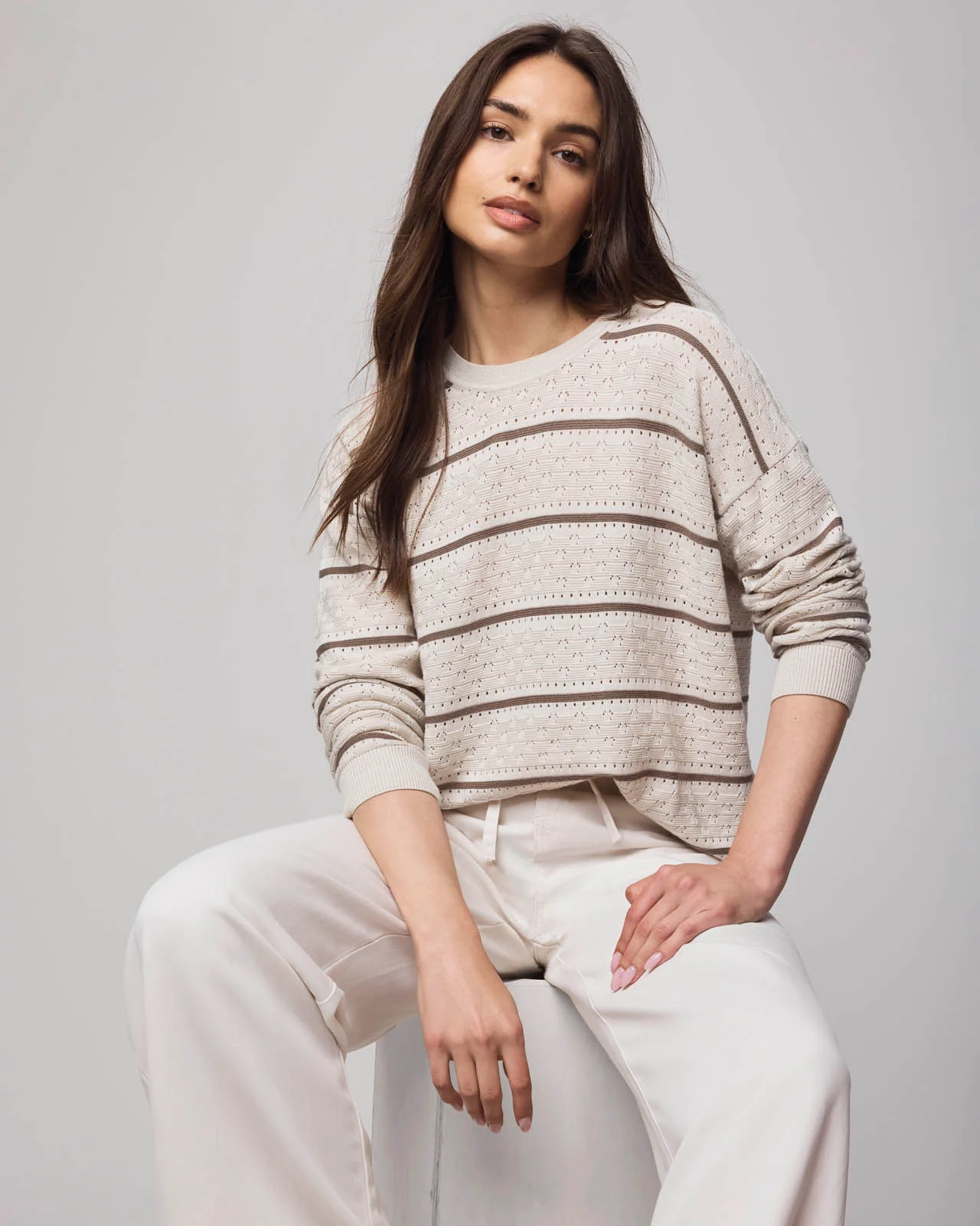 Georgie Cashblend Stripe Pointelle Sweater