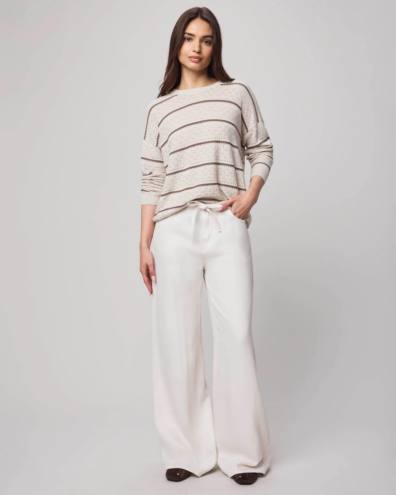 Georgie Cashblend Stripe Pointelle Sweater - Image 2