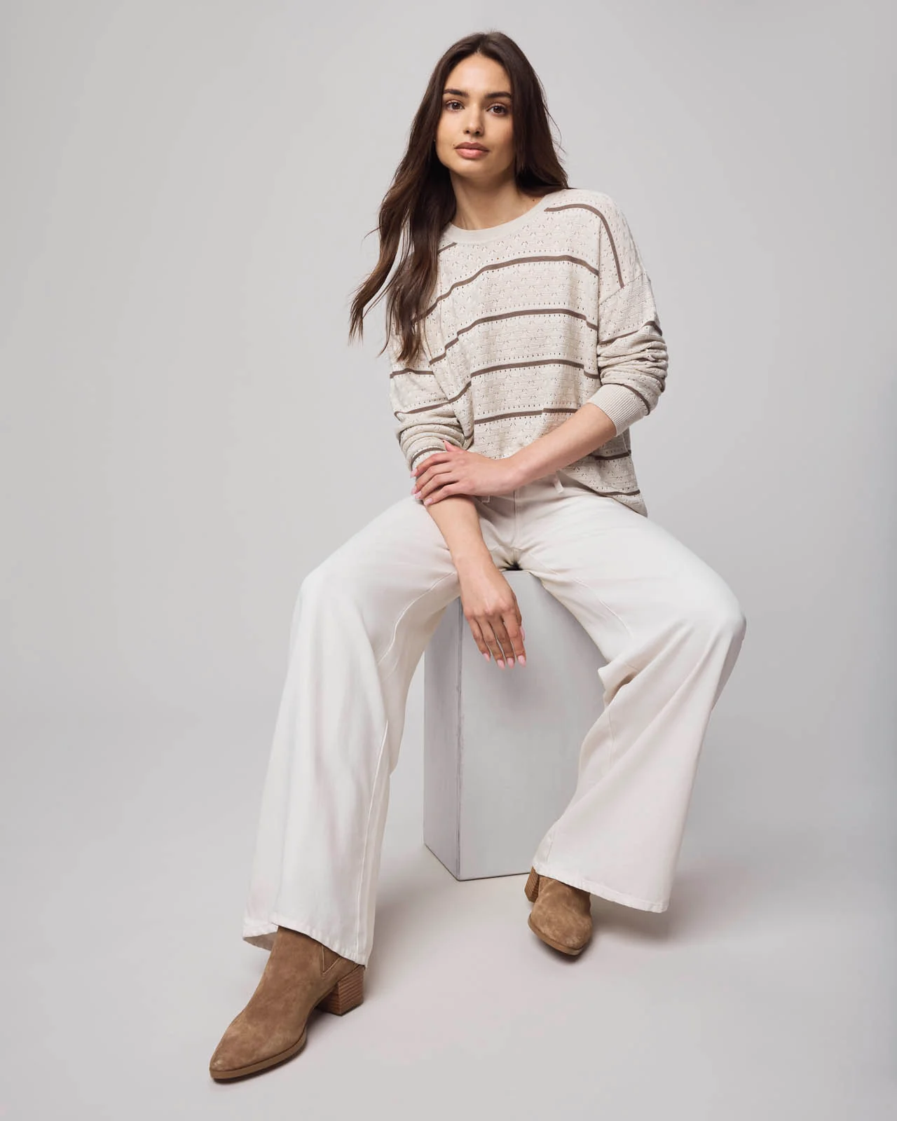Georgie Cashblend Stripe Pointelle Sweater - Image 3