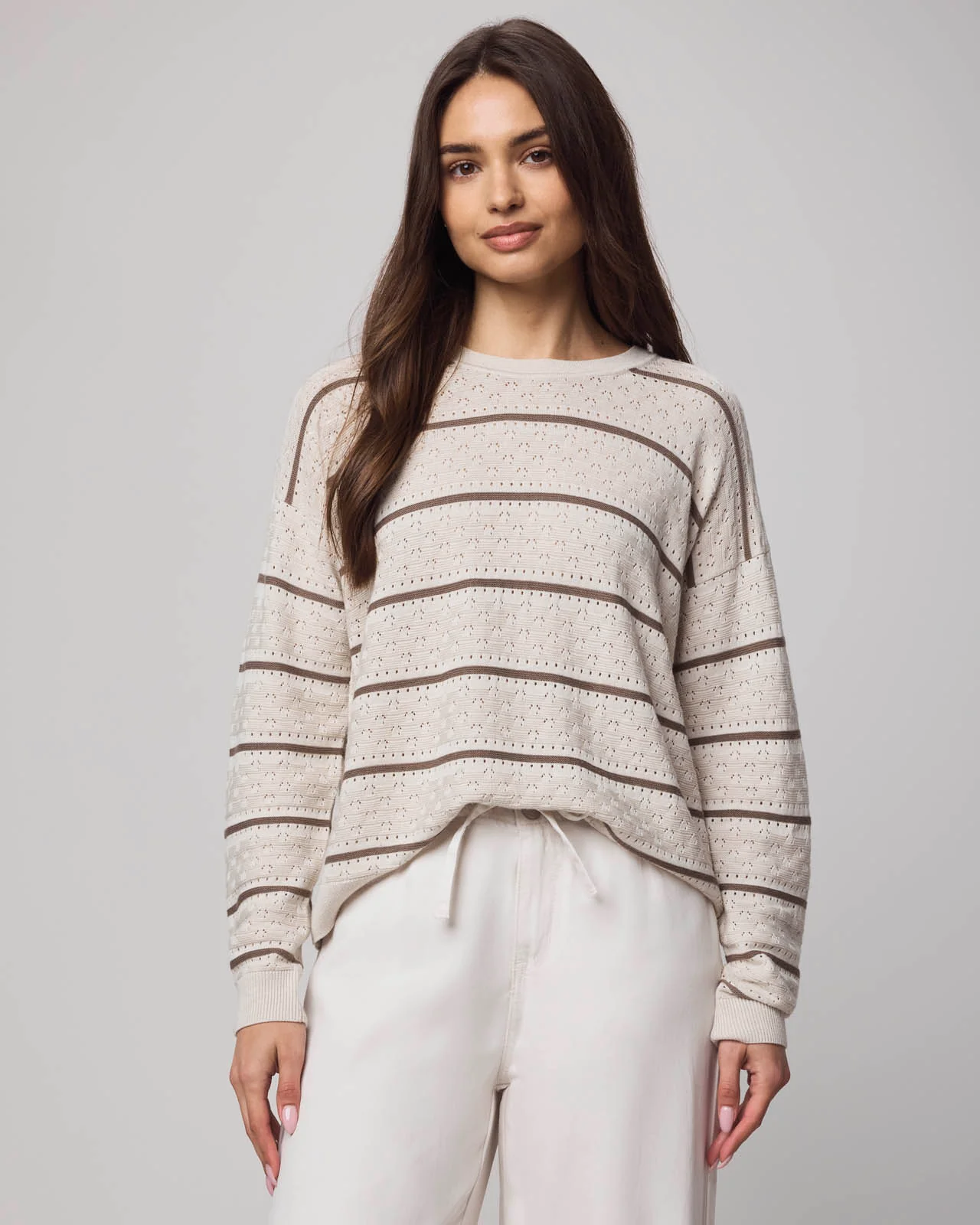 Georgie Cashblend Stripe Pointelle Sweater - Image 4