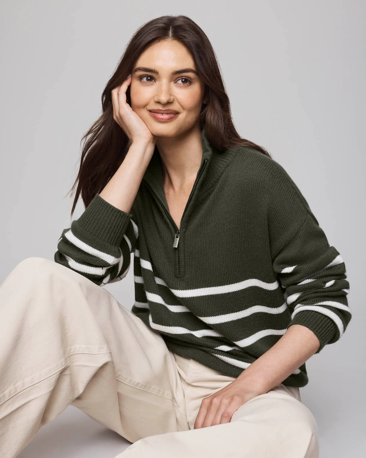 Georgie Stripe Quarter Zip Sweater
