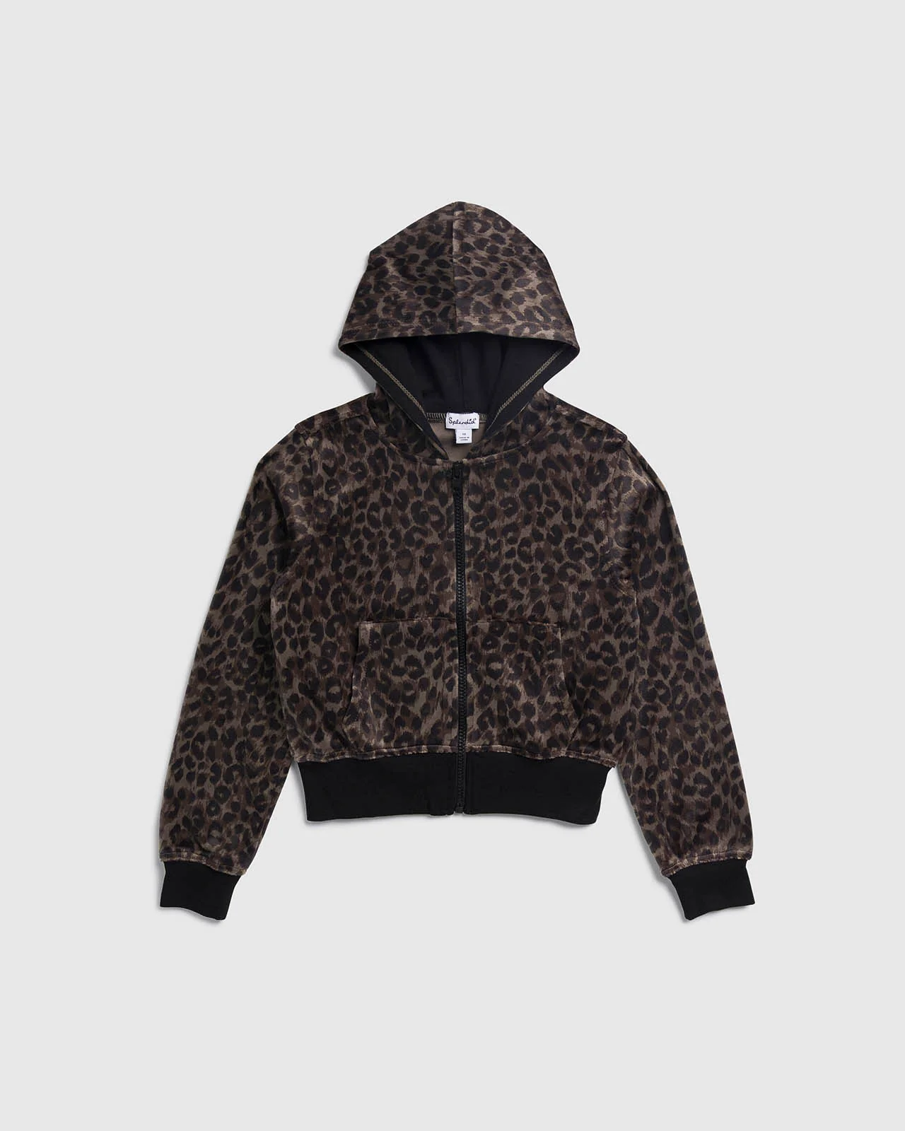 Girls Cheetah Velour Zip Up Sweater