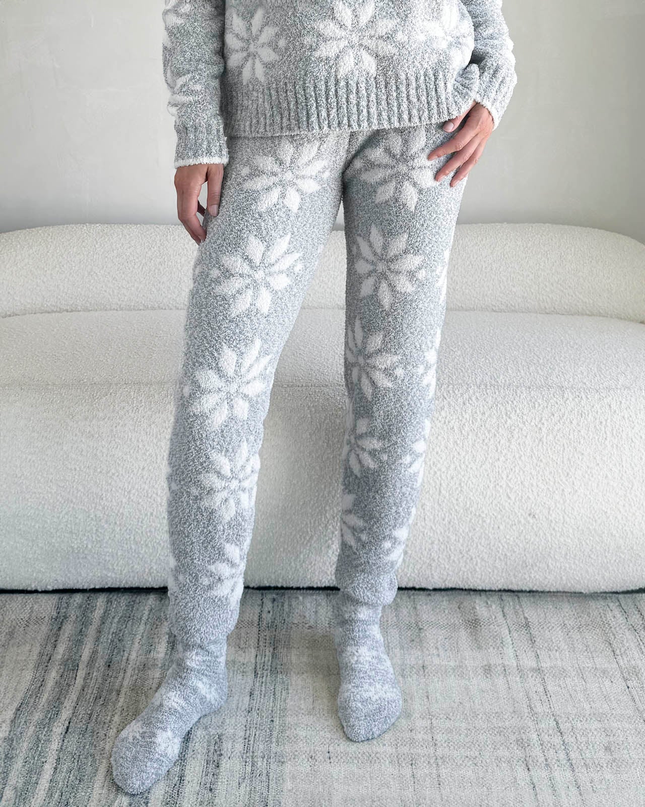 Grey Snowflake Fuzzy Sweater PJ Set - Image 3