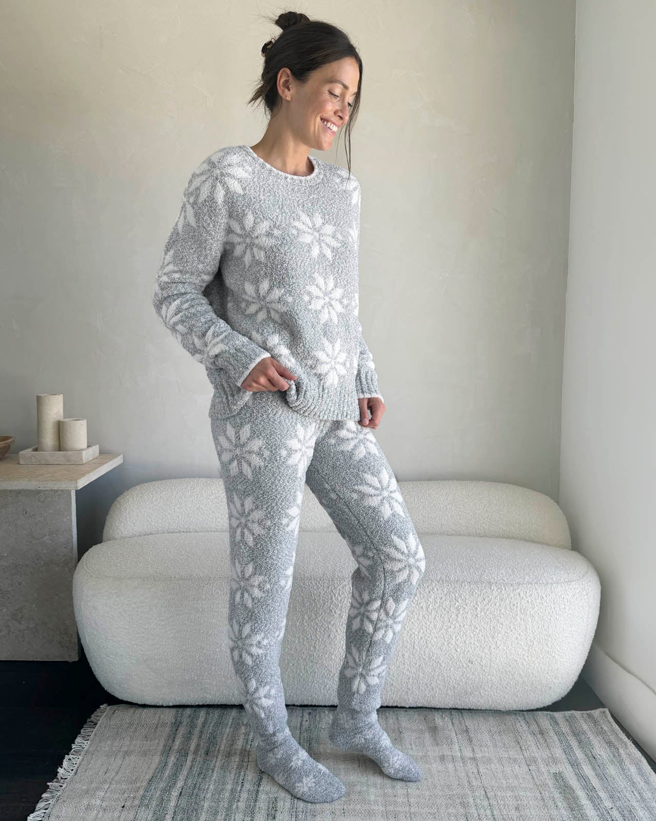 Grey Snowflake Fuzzy Sweater PJ Set - Image 4