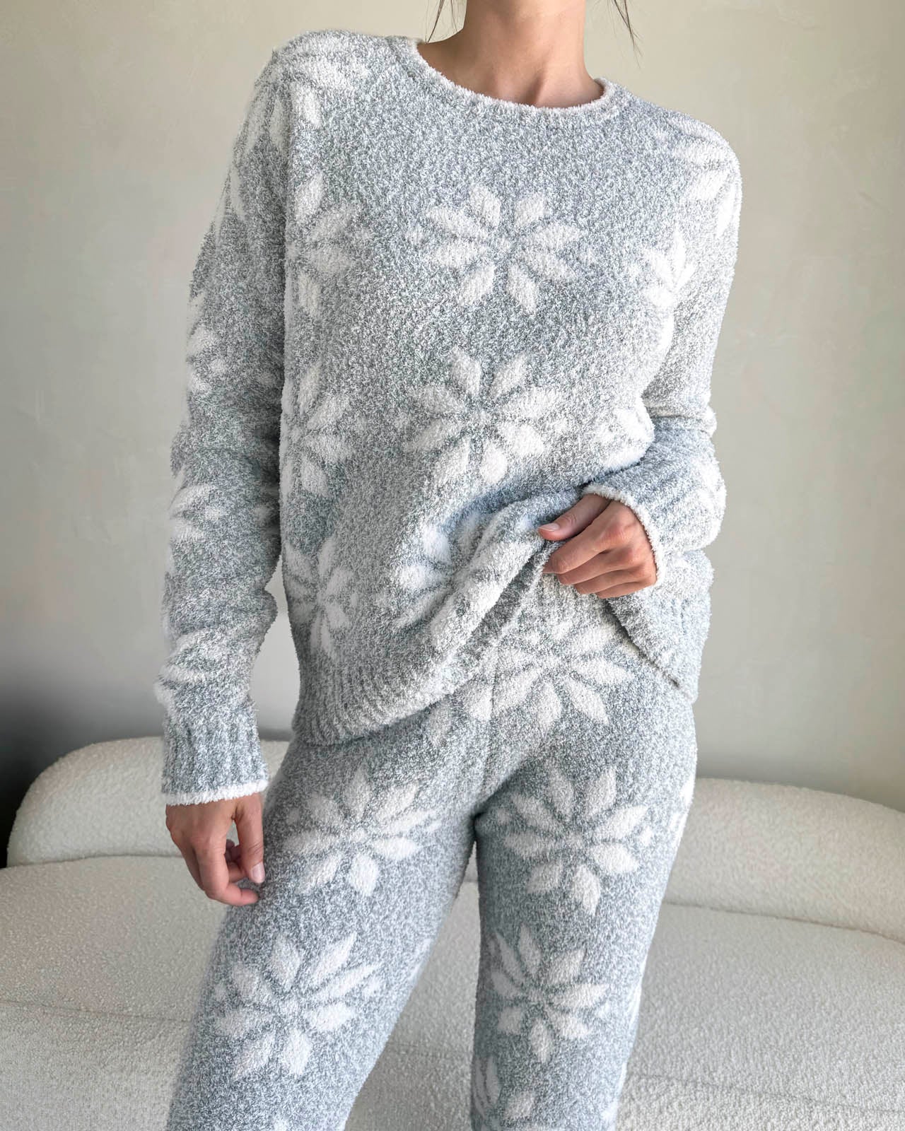 Grey Snowflake Fuzzy Sweater PJ Set - Image 5
