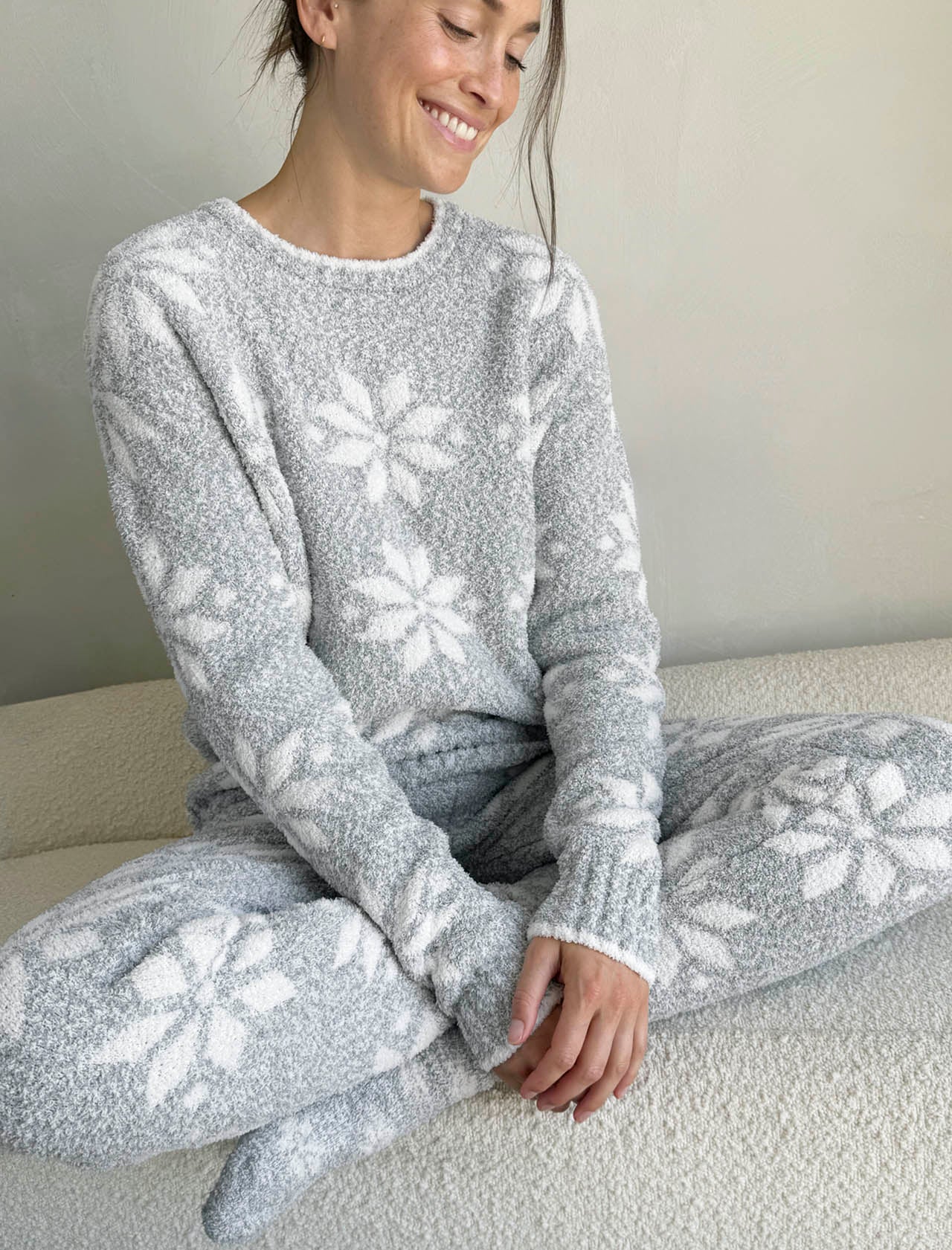 Grey Snowflake Fuzzy Sweater PJ Set - Image 6
