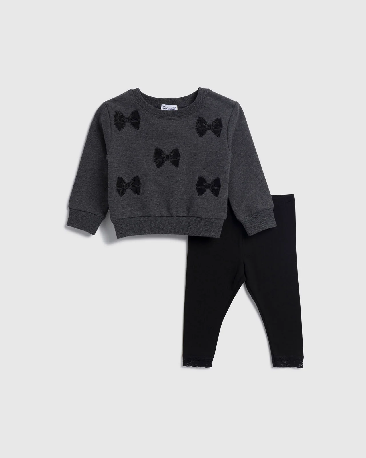 Infant Girl Lacy Bow Sweatshirt Set