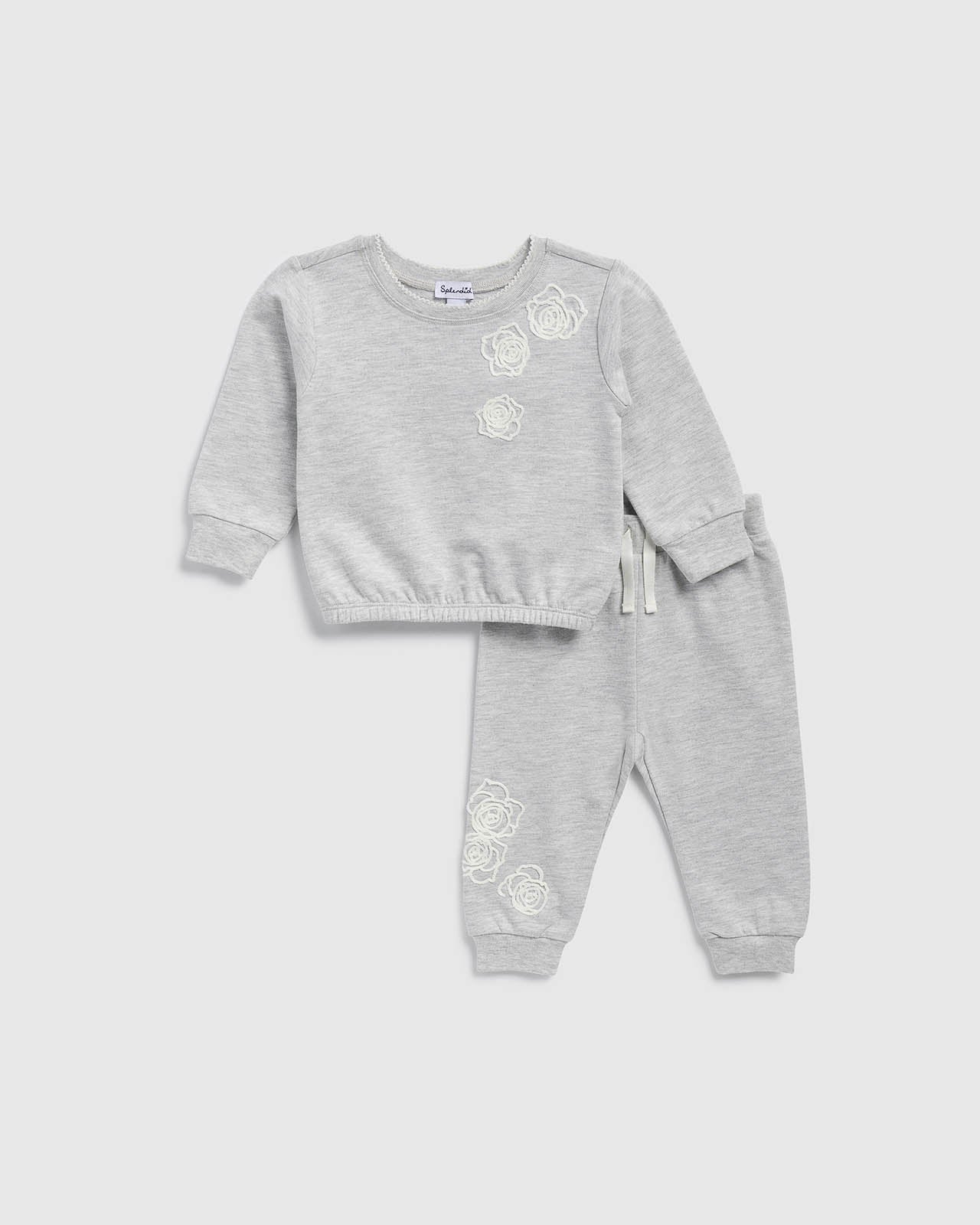 Infant Girl Rose Embroidered Sweatshirt Set