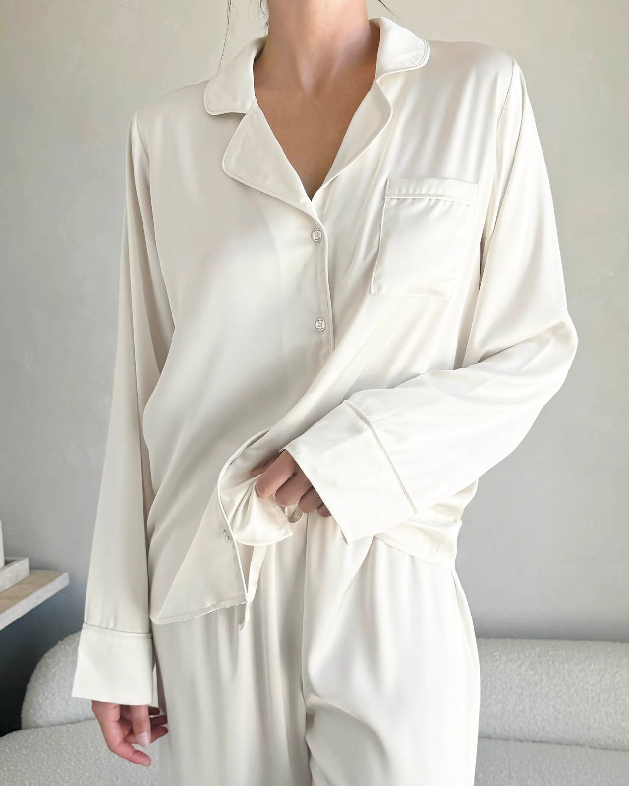 Ivory Satin Silk PJ Set
