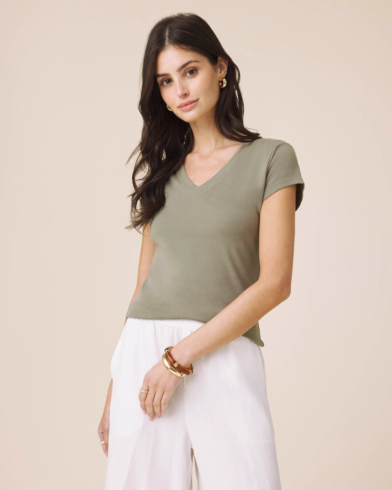 Josie Stretch V-Neck Tee - Image 44