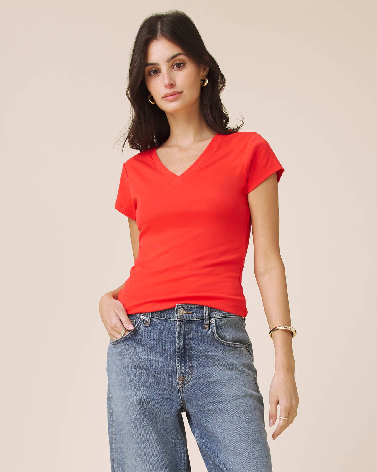 Josie Stretch V-Neck Tee - Image 50