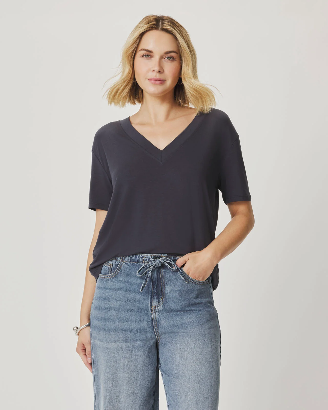 Kacey Bamboo Blend V-Neck Tee - Image 2