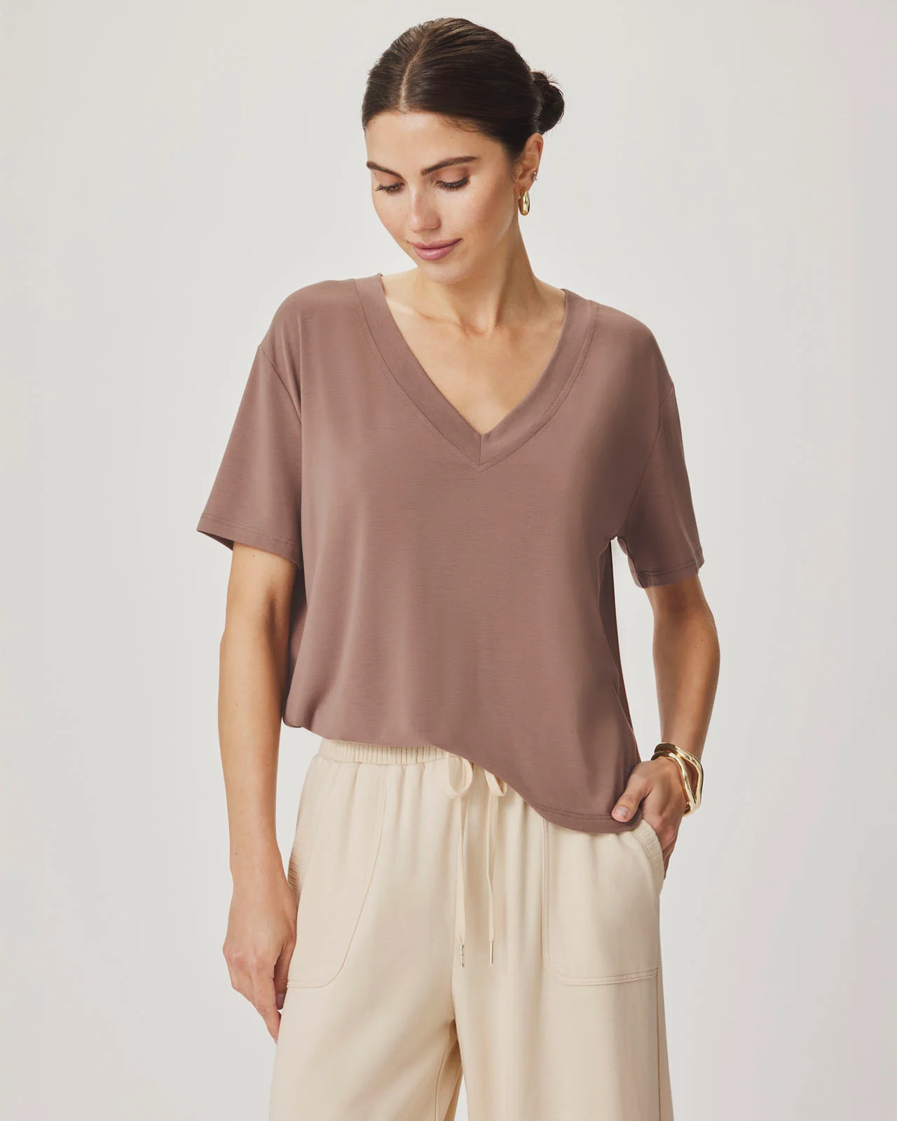 Kacey Bamboo Blend V-Neck Tee - Image 4