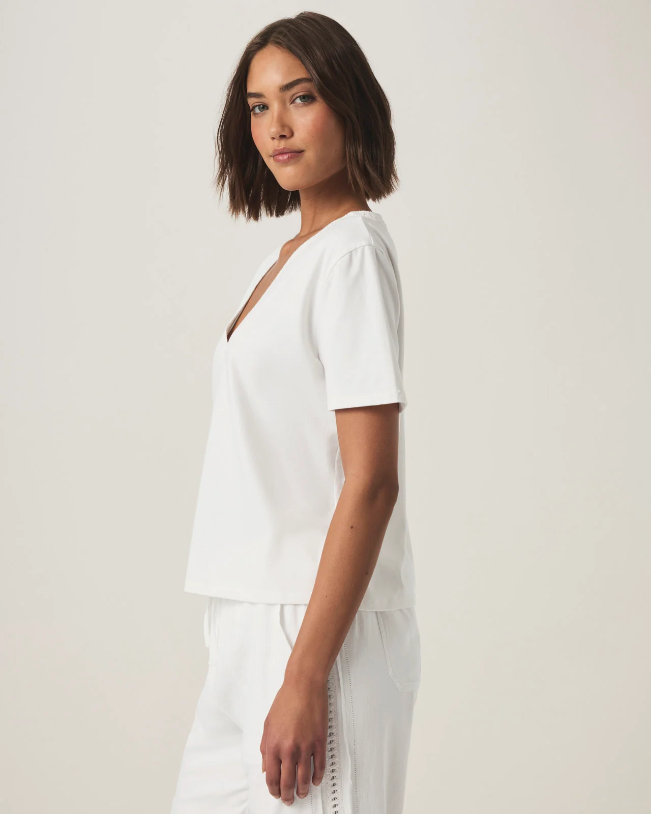 Kacey Crochet V-neck Tee - Image 22